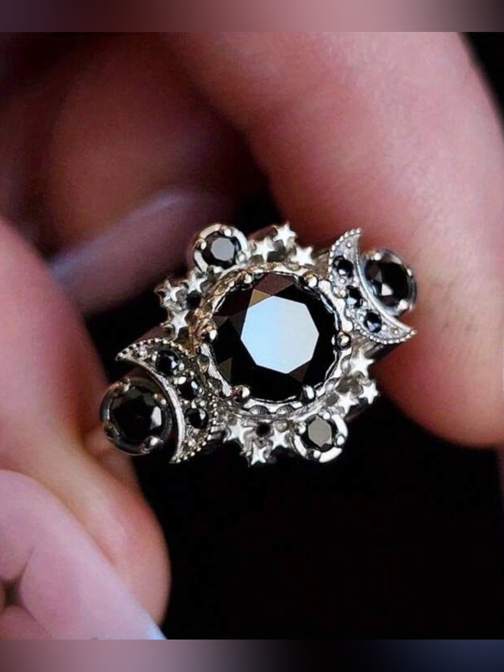 2/$30🌵 Black Gothic Moon Star Size 8 Silver Tone Vintage Style Ring Jewelry NEW